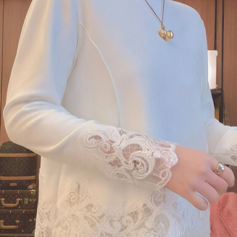 【轻奢设计感】「花雾蕾丝双面绒」新款双面绒长袖设计打底显瘦T恤