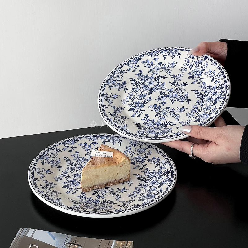 复古青花陶瓷餐具ins风英式蛋糕盘高颜值甜品盘家用早餐盘西餐盘