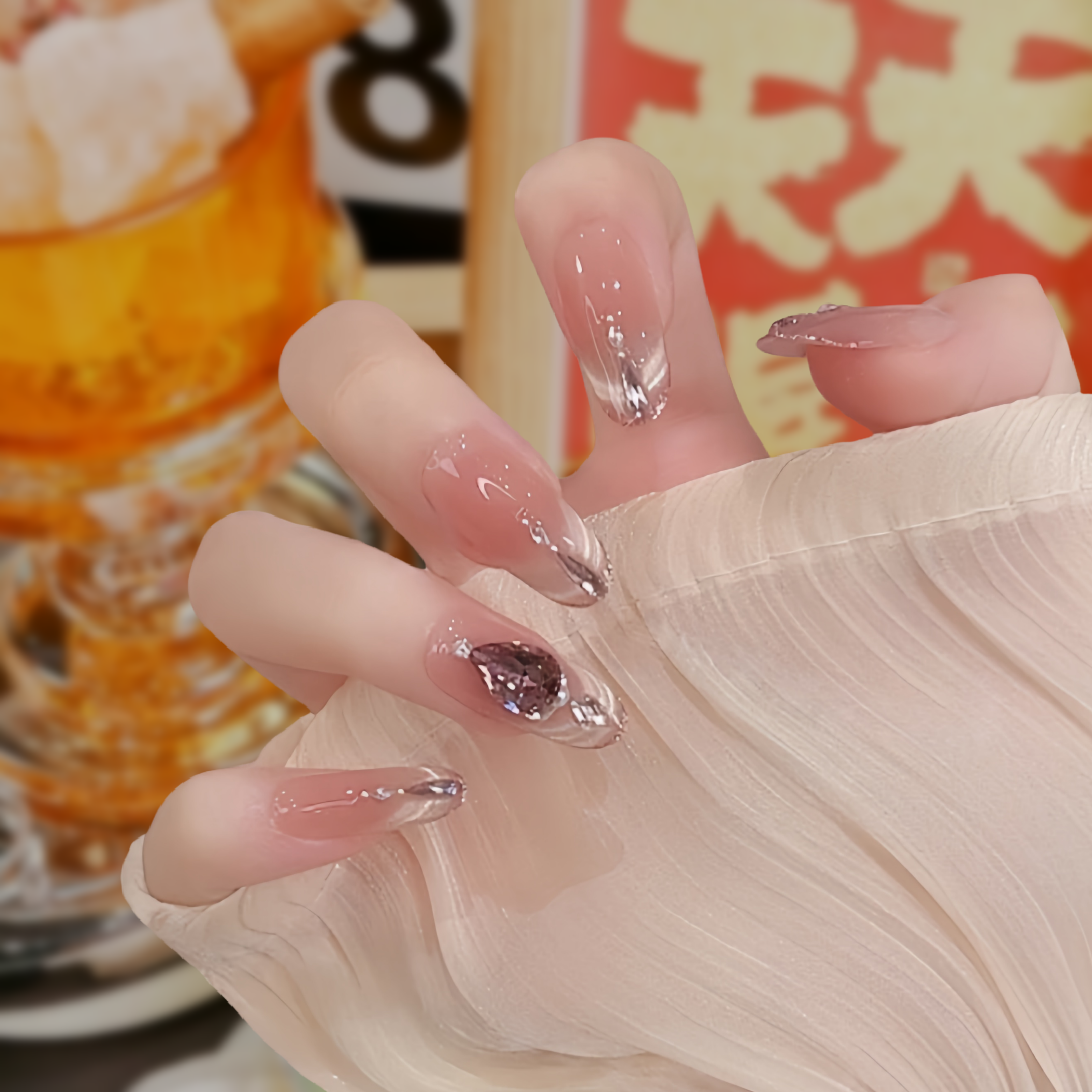 【绝绝紫】纯手工穿戴甲立体镶钻轻奢指尖微笑猫眼显白百搭美甲贴片