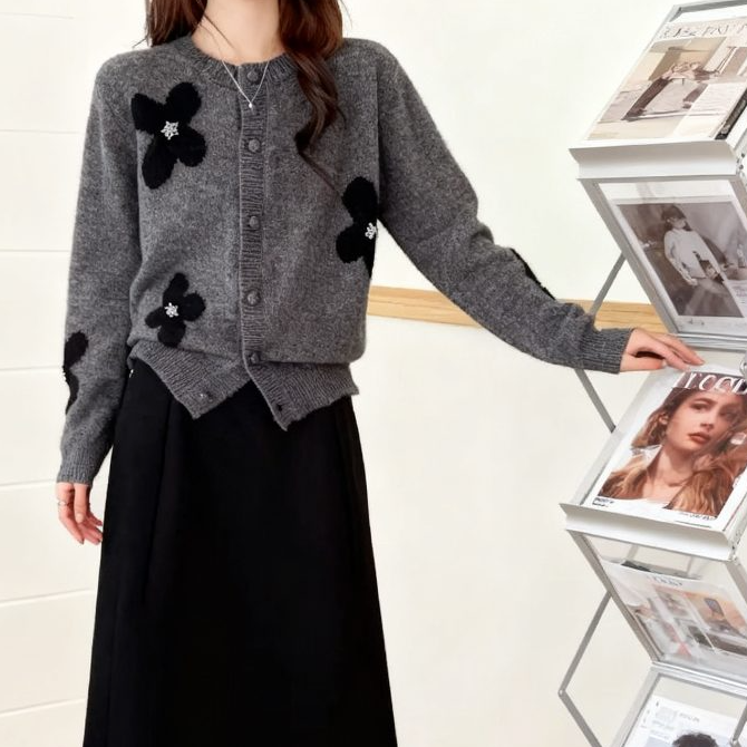 G731#秋冬新款韩chic百搭大码圆领长袖气质时尚显瘦洋气针织上衣