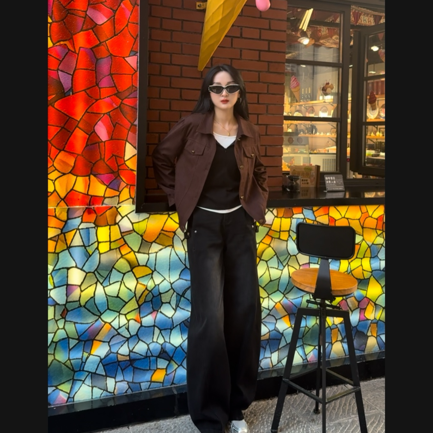 队队定制~【马丁裤】重工拼接高腰阔腿裤牛仔裤百搭显瘦长裤