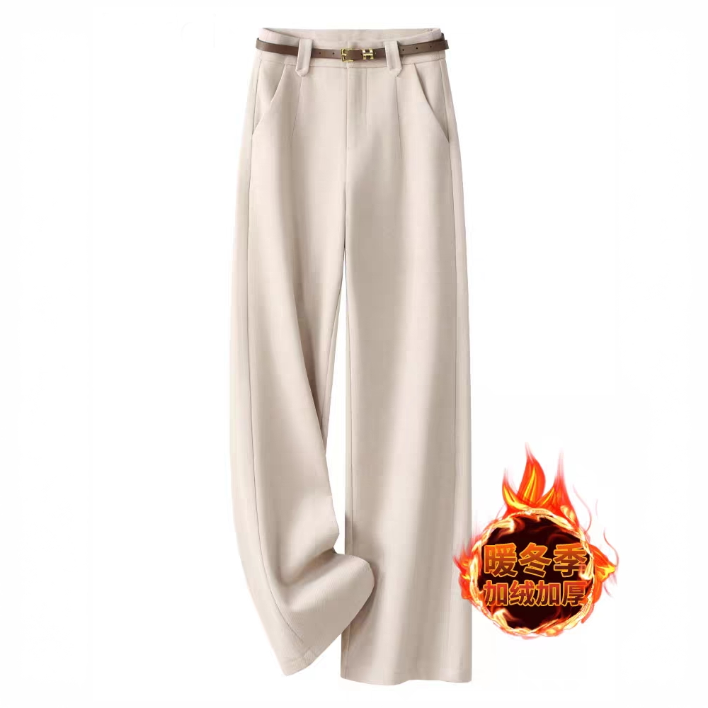 爆款高腰毛呢窄版阔腿裤女秋冬2025新款垂感直筒裤加绒加厚休闲裤