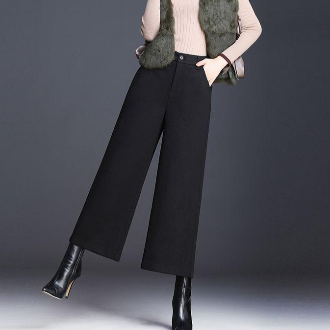 加绒/加厚毛呢阔腿裤女秋冬大脚裤裙宽松加厚呢子裤子休闲九分裤