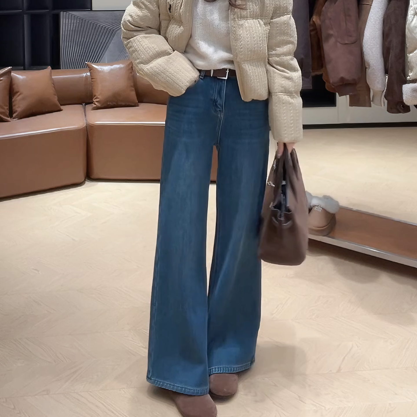 秋冬显瘦百搭加绒高腰显瘦直筒牛仔裤冬季复古时尚裤子LK2508650