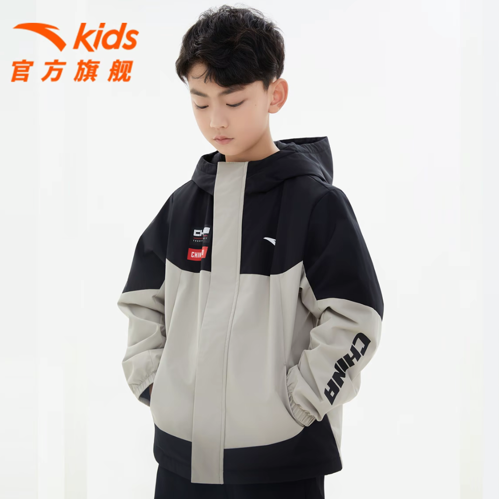 安踏儿童男大童运动流光风秋冬中大童时尚青少年休闲加绒加厚外套