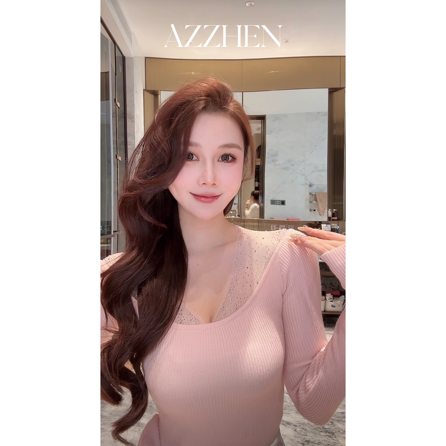 AZZHEN【流光秘境】设计感重工网纱烫钻纯欲针织打底打底衫