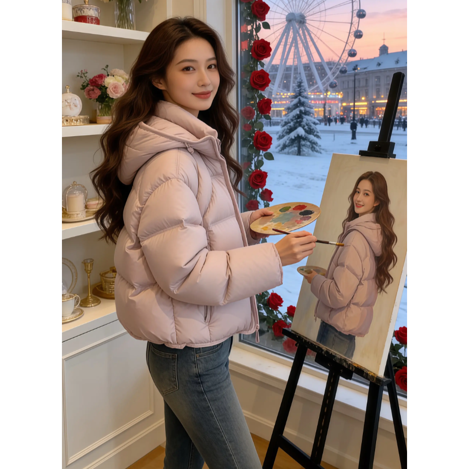 质感冬季新款爆款流行连帽棉服女
