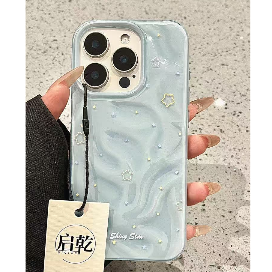 不规则褶皱彩绘星星适用苹果16Pro手机壳iPhone15/14/13新款12软
