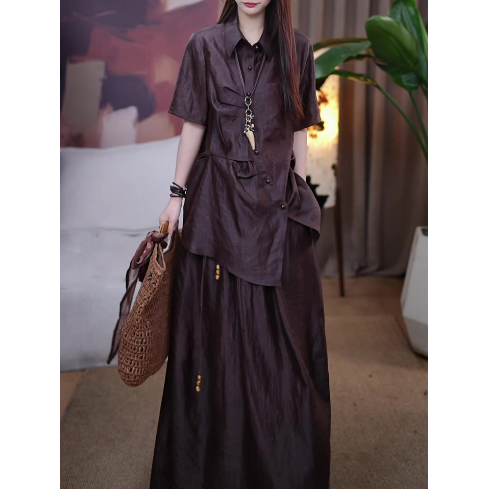 设计感时尚休闲套装女2025夏季新款新中式气质百搭衬衫+半身裙