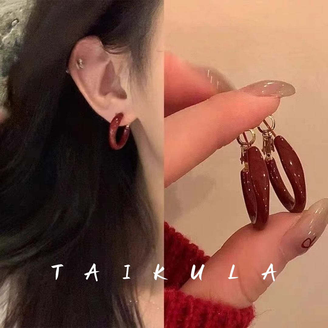 安可拉红圆耳环2025新款爆款高级感本命年红色耳钉女耳饰轻奢小众