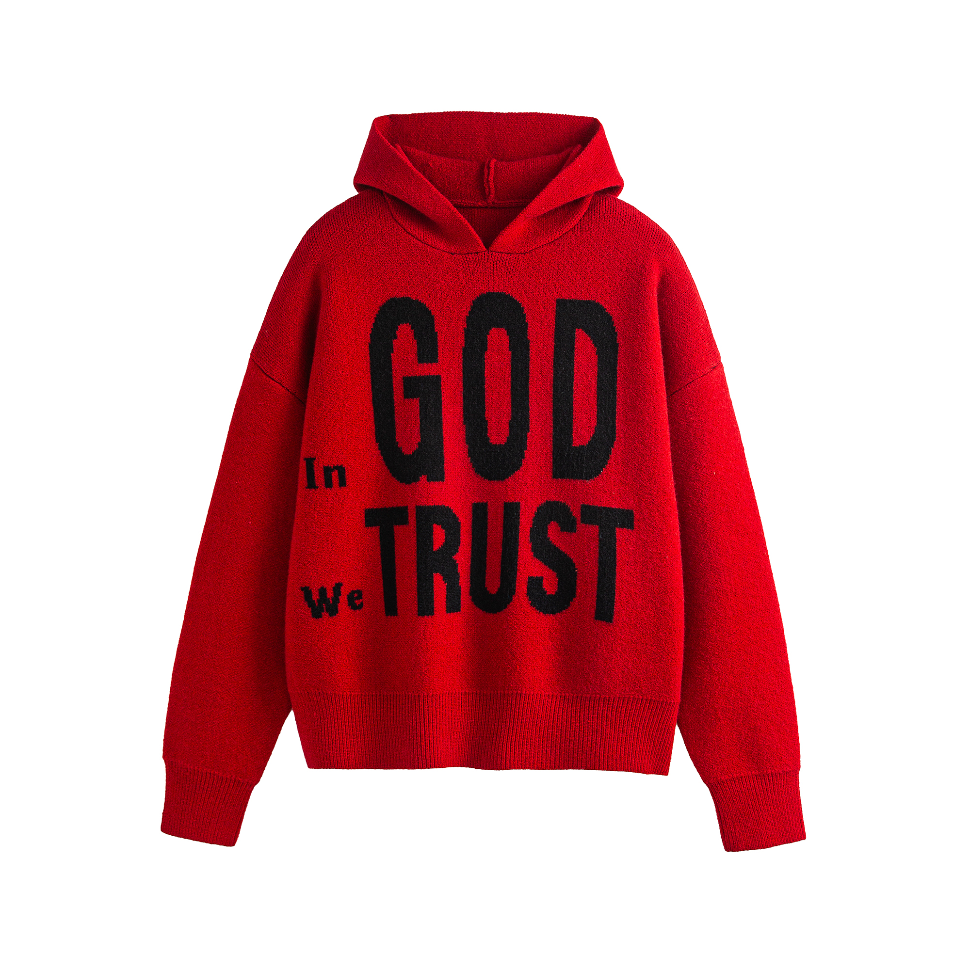 Medaigual 重磅加厚挺阔松弛感标语提花连帽衫男街头滑板红色毛衣