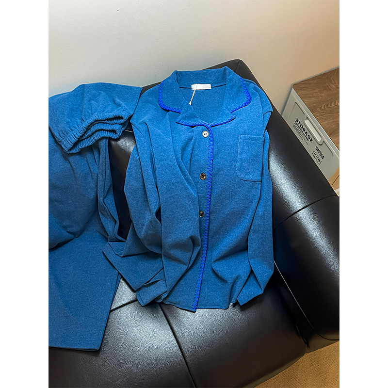 韩系显白蓝色双面德绒睡衣女秋冬2025新款高级感保暖大码家居套装