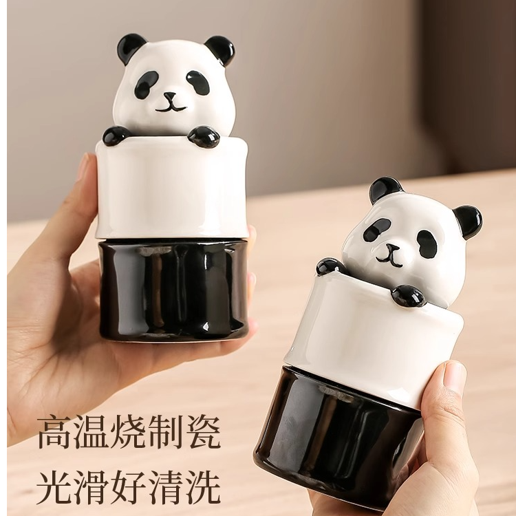 可爱时尚熊猫牙签筒陶瓷创意牙签盒商用餐饮店复古风网红档牙签