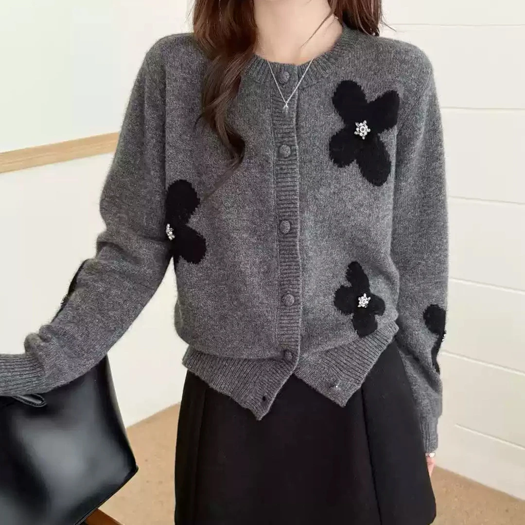 G731#大码推荐自留款~秋冬季百搭长袖针织开衫设计感撞色毛衣女潮