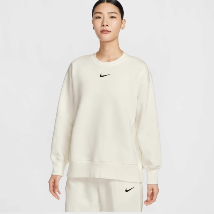 NIKE耐克女子W NSW PHNX FLC OS LONG CRE针织无帽卫衣FZ4271-133