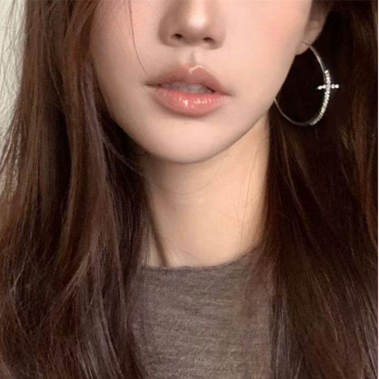 铜合金耳饰 夸张闪钻十字架素圈大圆环7cm耳环耳圈设计高级感耳钉