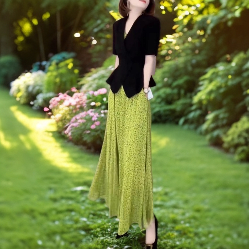 302395新款时尚气质修身净版西服外套搭配长款连衣裙洋气女款两件