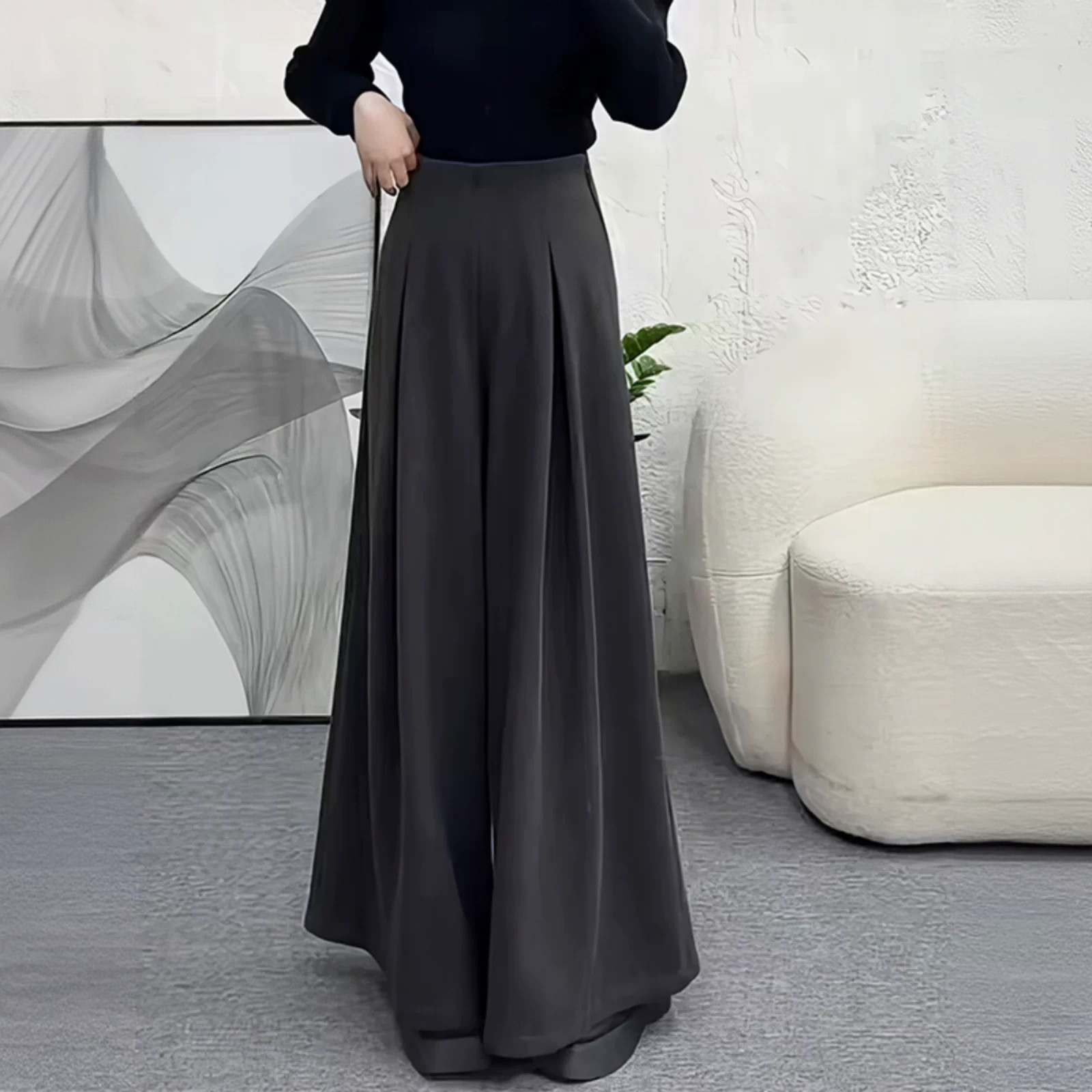 冬季高级感免烫高腰阔腿裙裤女厚款休闲裤宽松高腰垂感长裤