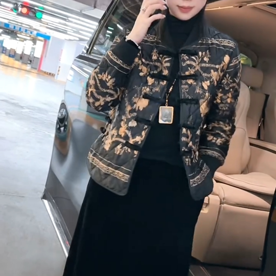 冬季新中式爆款新款时尚棉服提花气质百搭休闲复古棉服外套