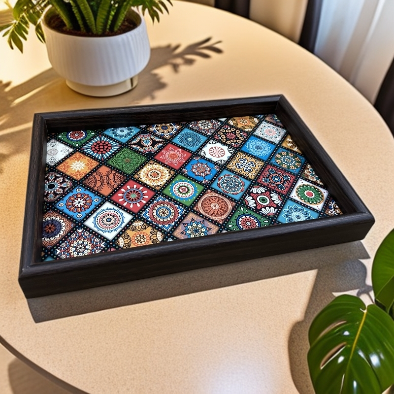 波西米亚风托盘异域客厅桌面收纳首饰收纳玄关家用木质皮革收纳盘