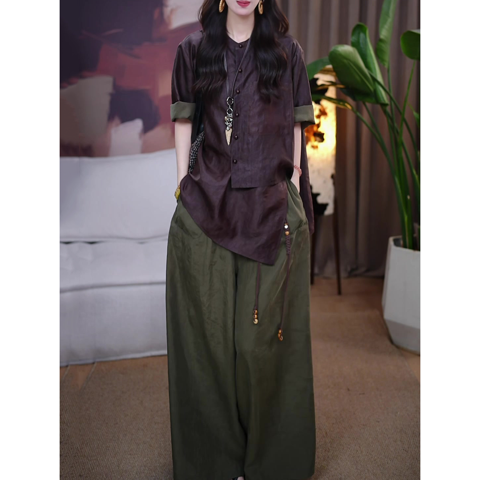 设计感时尚夏季女装套装2025秋季新款轻奢气质宽松显瘦衬衫+长裤