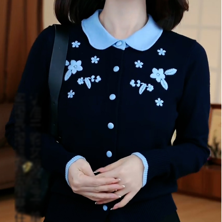 慵懒风长袖Polo领针织毛衣洋气设计感别致小众时髦高级撞色针织衫