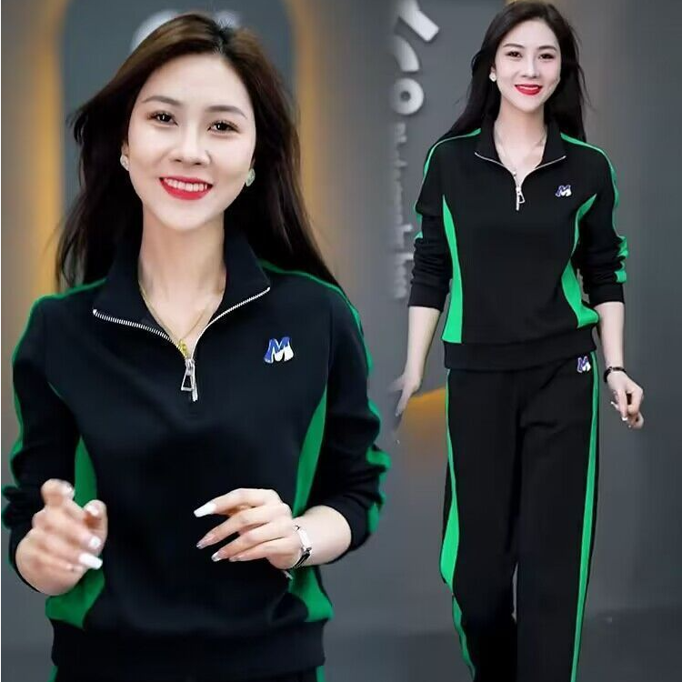 2025休闲时尚套装女时髦半拉链卫衣春秋新款洋气减龄运动服两件套