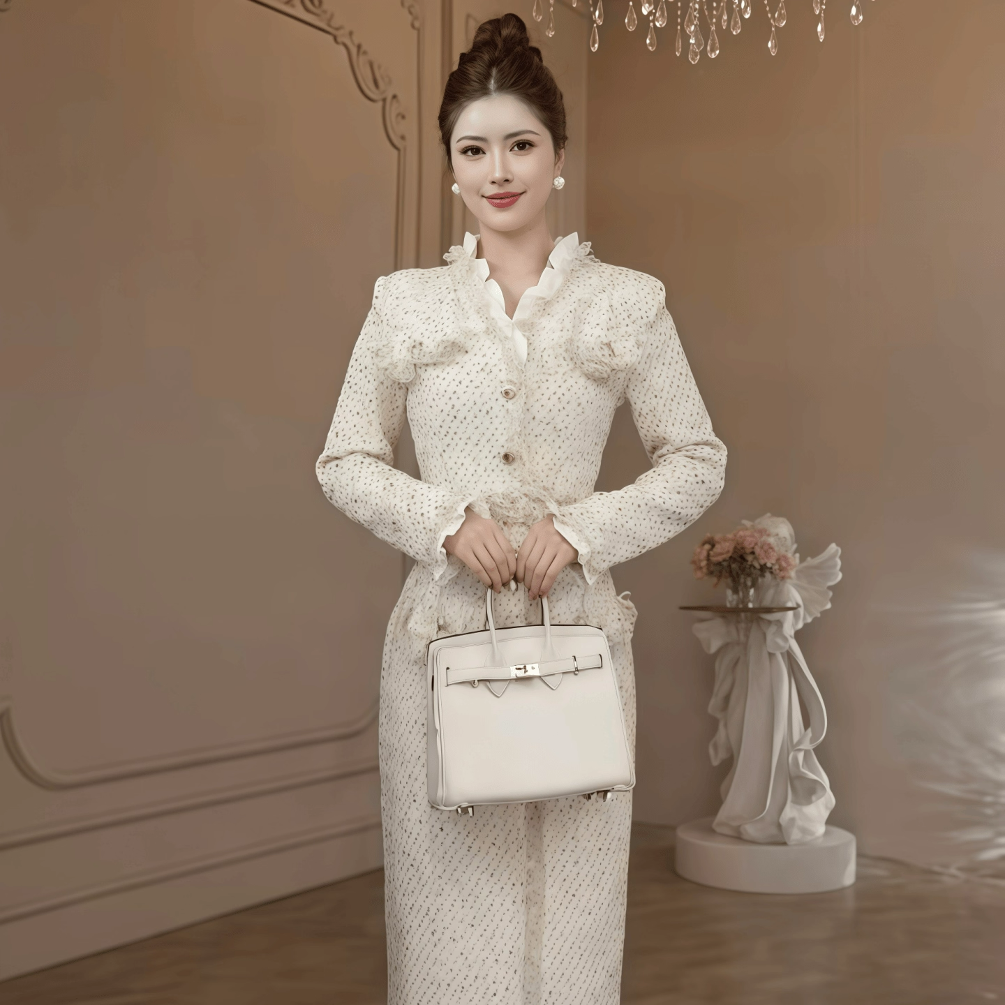 56073 法式名媛流苏花边连衣裙高级感收腰气质长裙子