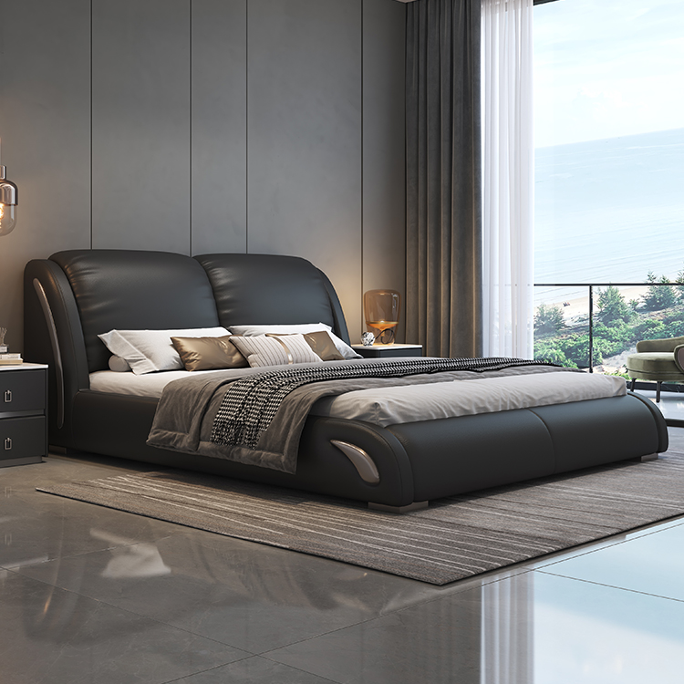 床1.8米x2米主卧大床意式极简软包真皮床现代轻奢最新款豪华婚床