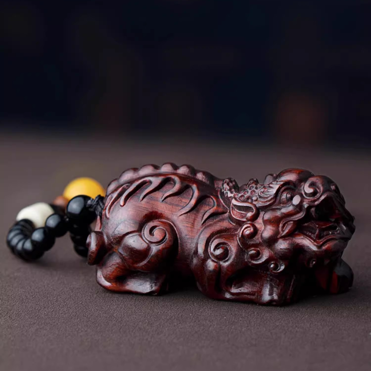 紫檀木雕刻貔貅手把件挂件木质文玩工艺品手工装饰品精雕礼物配饰
