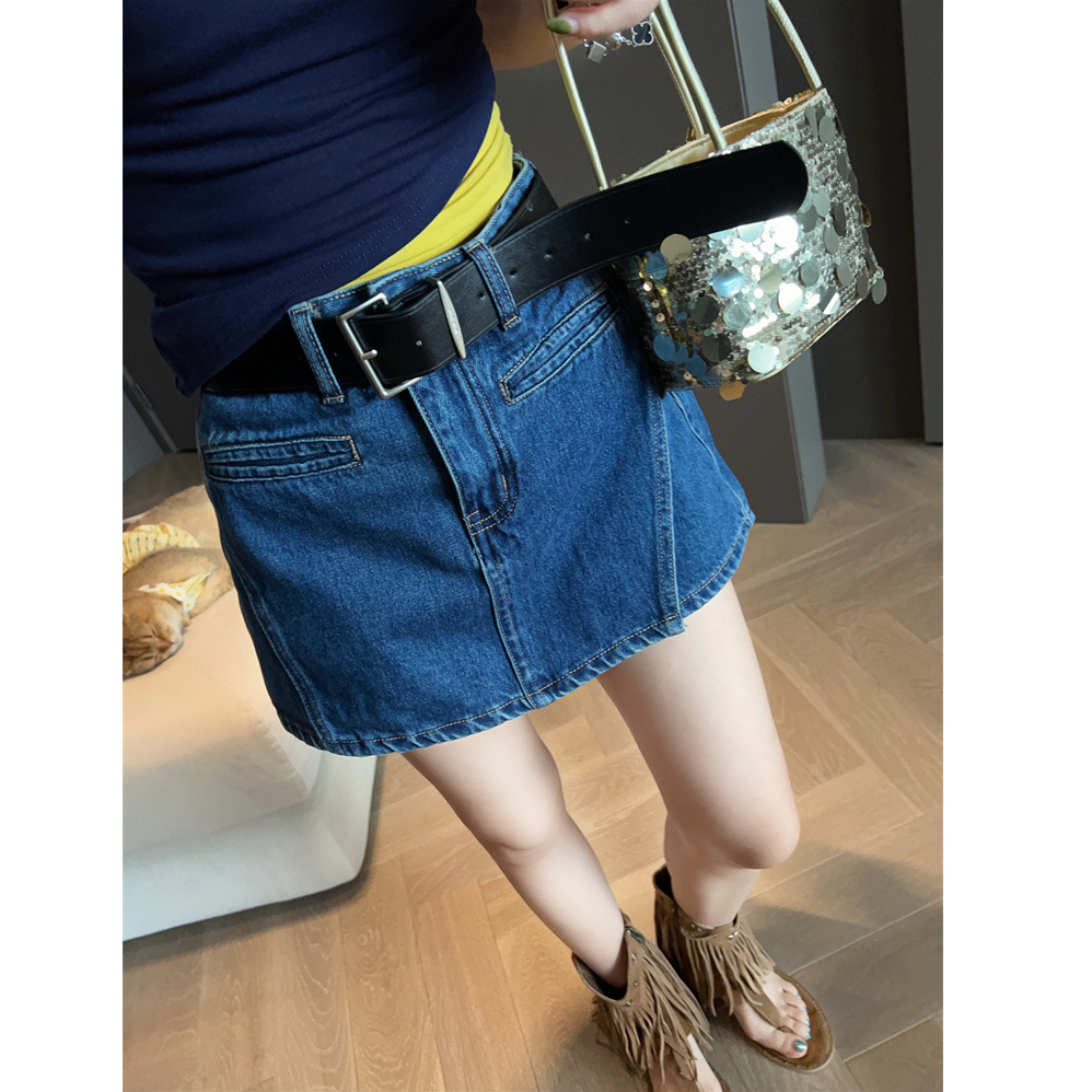 复古蓝时尚牛仔短裙女裙裤夏季2025新款高腰显瘦裙子a字半身裙