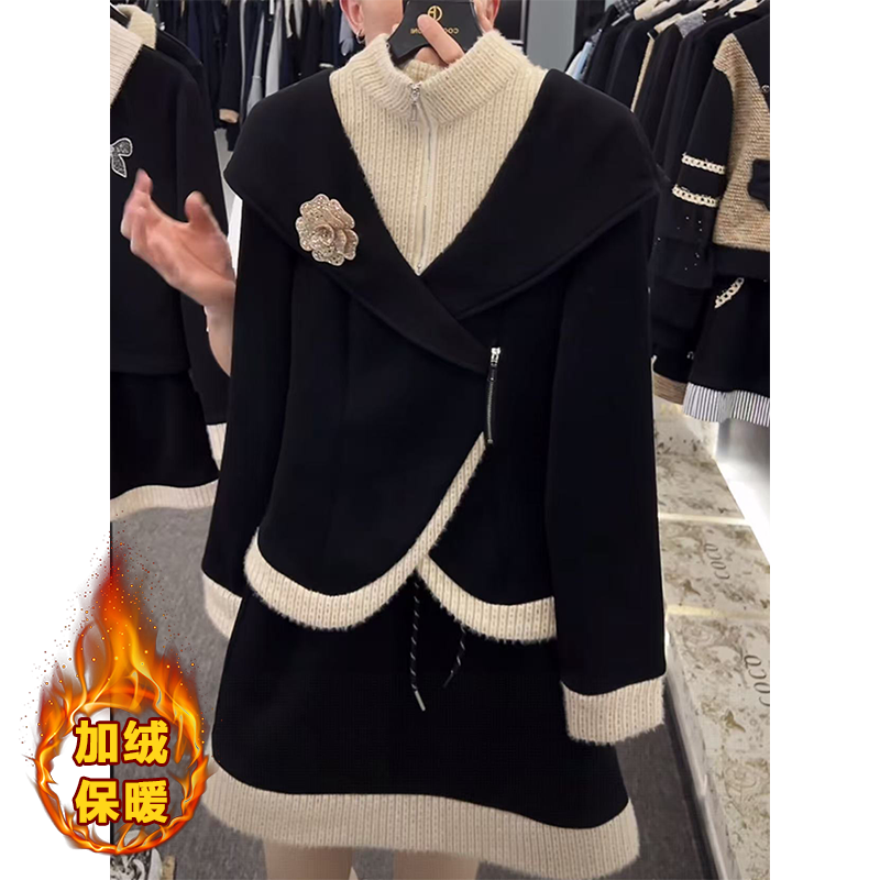 静奢风重工拼接立体花朵加绒卫衣女2025冬季新款时尚百搭打底上衣