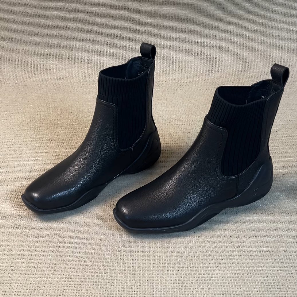 RubyL/3cm通勤简约复古百搭舒适拼接针织方头松糕厚底瘦瘦靴女款