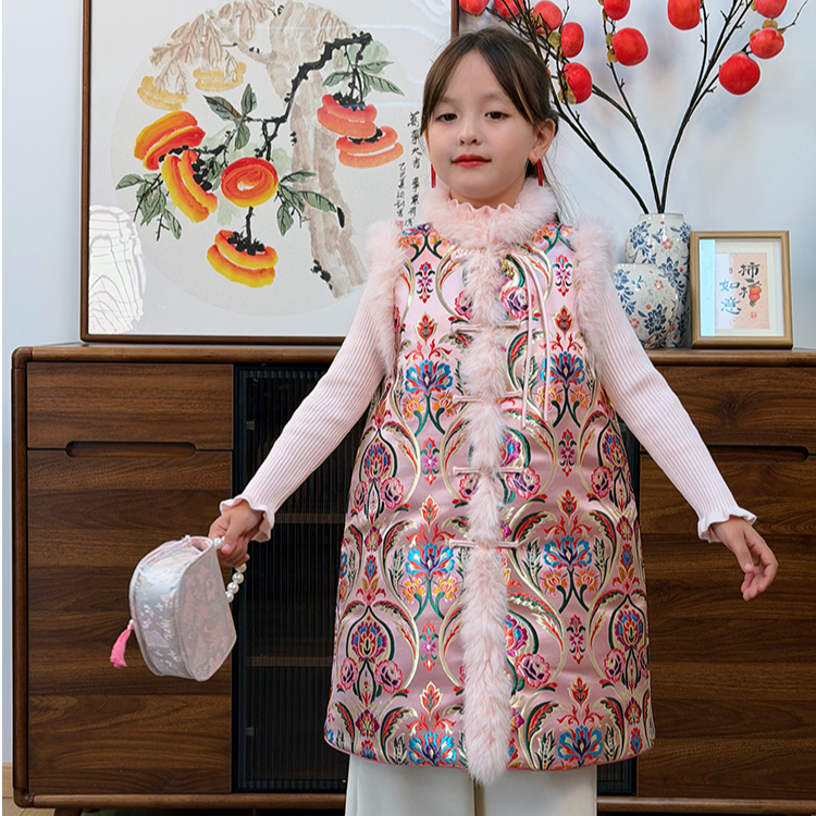 【花团锦簇】长款冬季中式外套见外包装保暖厚款宝宝女马甲中国风