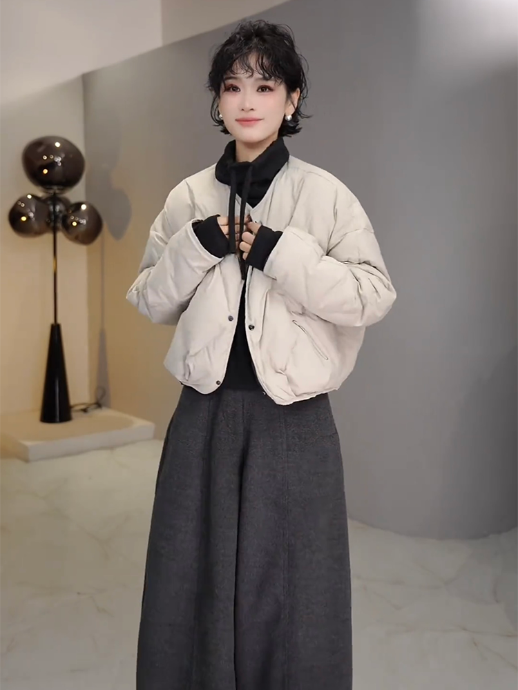 菱格白鸭绒羽绒服女2025冬季新款小个子宽松休闲轻薄短款保暖外套