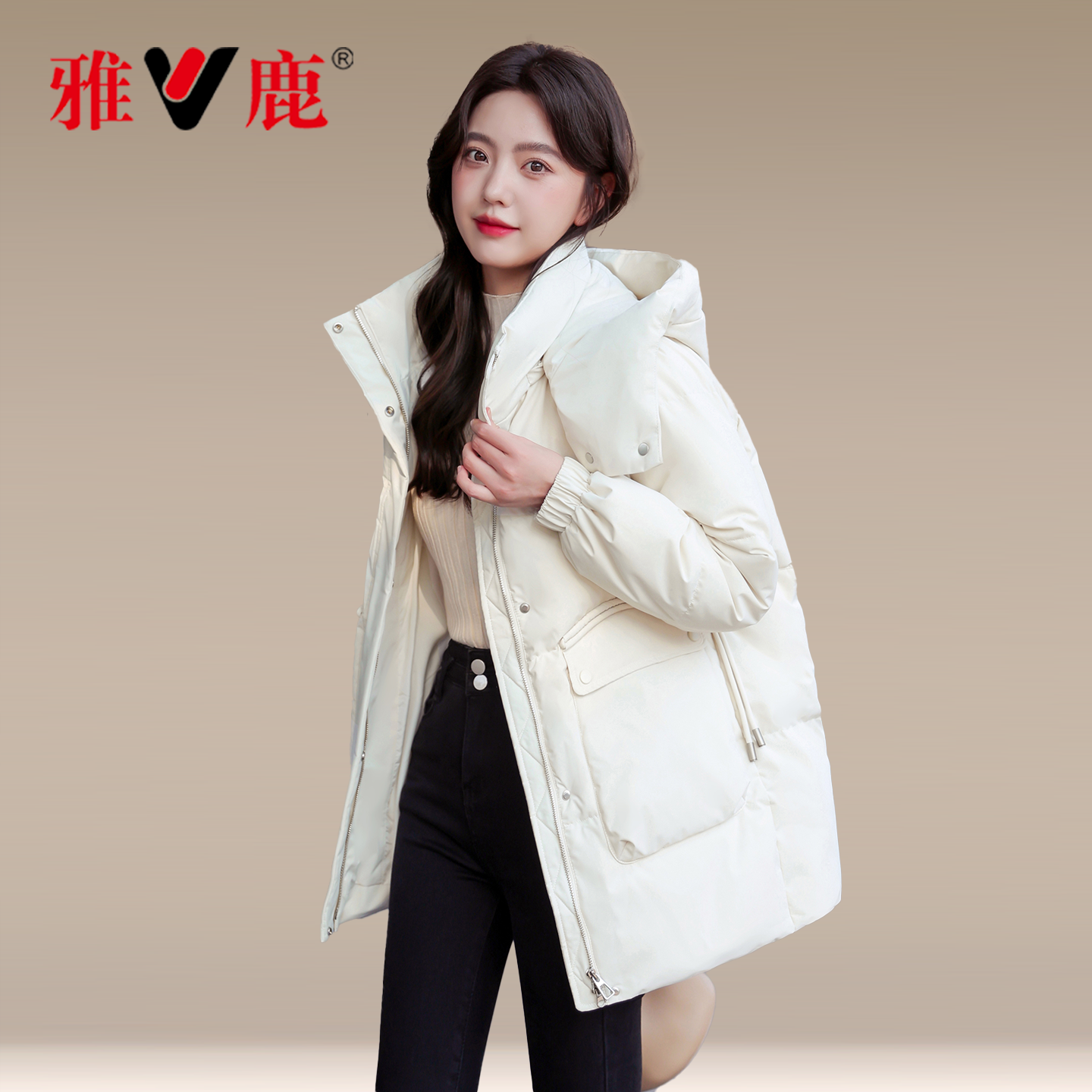 V/雅鹿90鸭绒羽绒服女款中长款加厚保暖时尚正品清仓爆款2025百搭