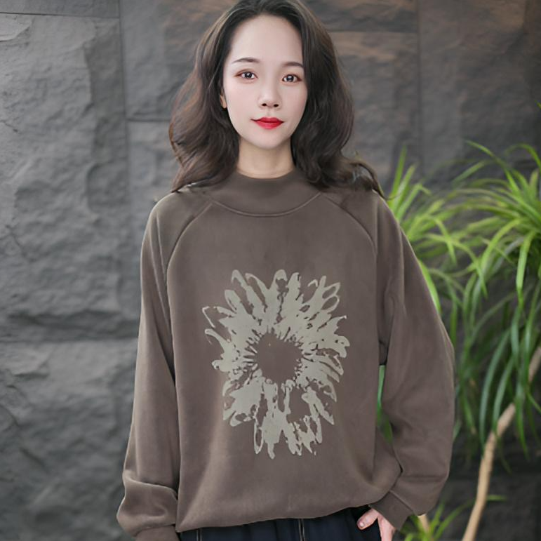 JJ【加绒卫衣】冬季短款厚款女长袖印花高领卫衣宽松加厚百搭秋冬