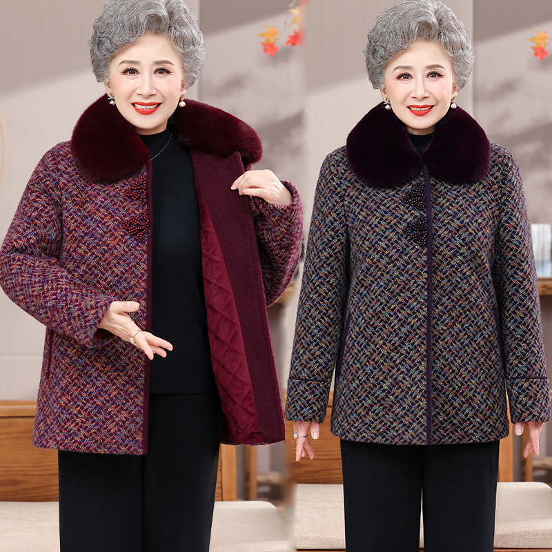 妈妈款中长款加厚外套中老年冬装女奶奶秋冬季大衣老太太保暖棉袄