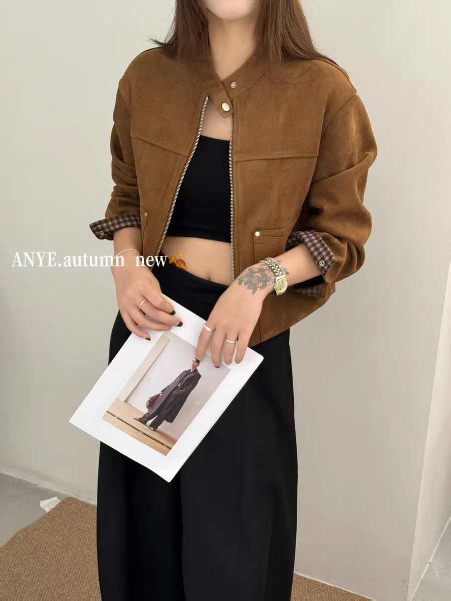 加棉加厚秋冬高级感立领麂皮绒短款外套女欧洲站2025新款百搭夹克