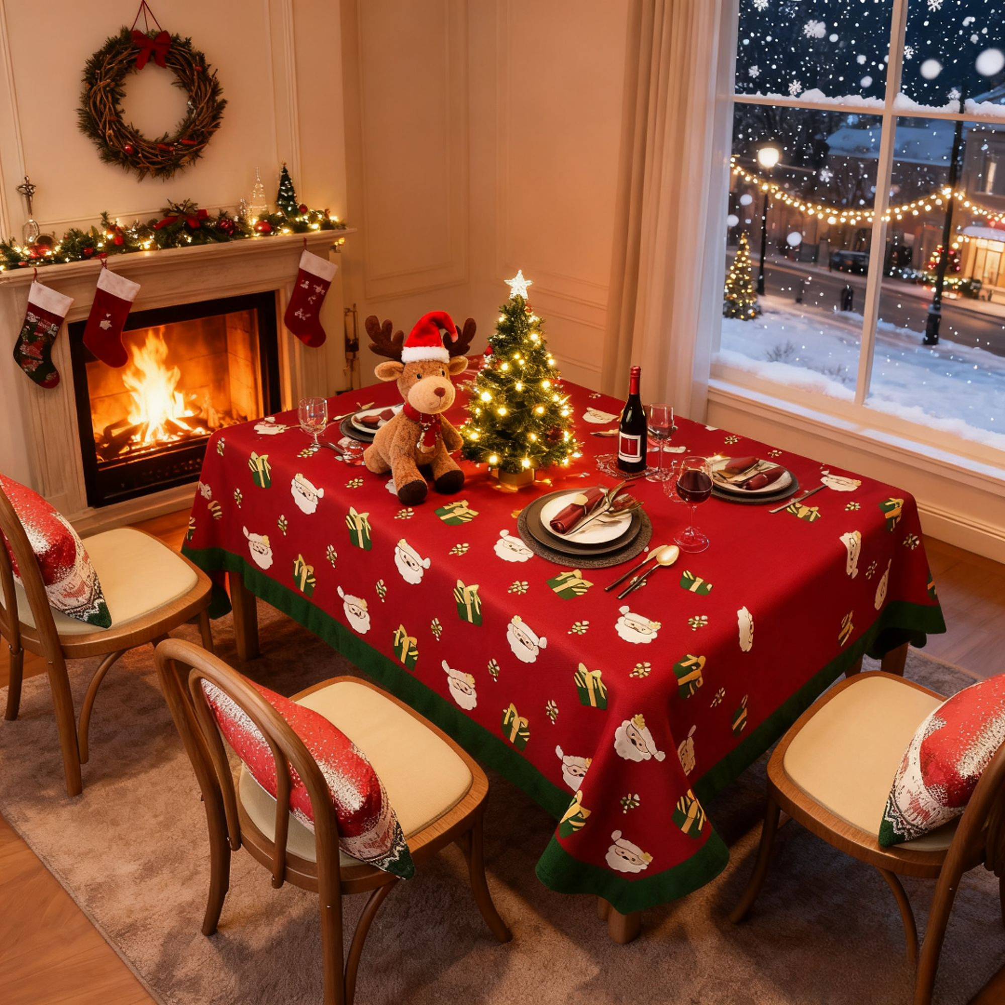 圣诞主题桌布感恩节氛围感装饰餐桌布轻奢高级感盖布红色新年台布