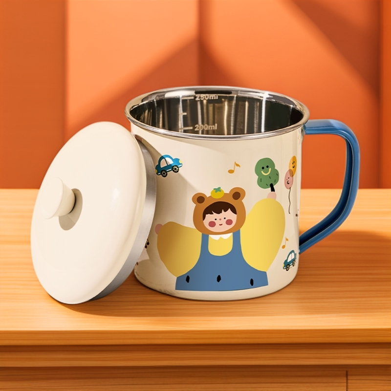 316不锈钢儿童水杯家用宝宝幼儿园敞口杯学饮杯子防摔喝水牛奶杯