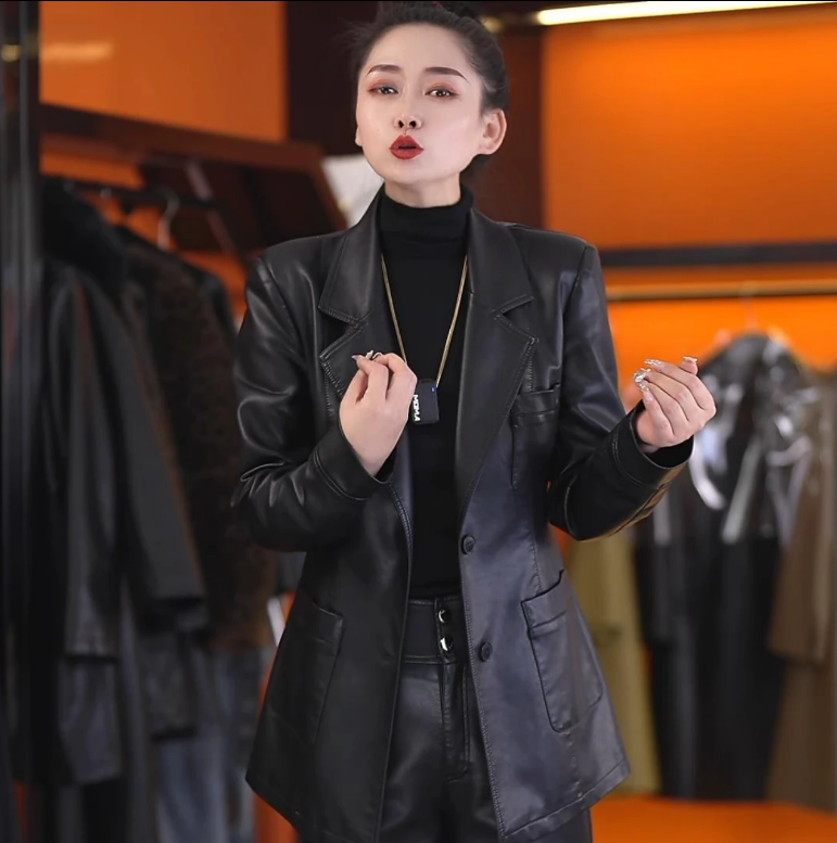 （1 玲玲）688新款收腰显瘦气质女士西装皮衣