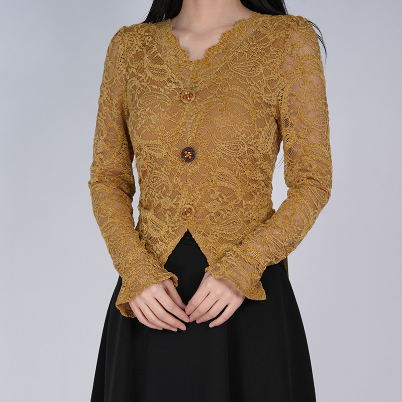 浒城古娘中式减龄气质显瘦提花蕾丝百搭时尚上衣 WH05007718