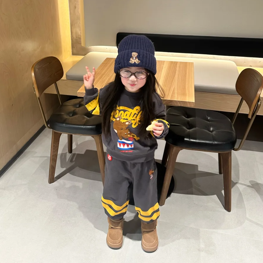 壹妈童装女童韩版套装秋冬新款洋气儿童卡通印花卫衣卫裤两件套