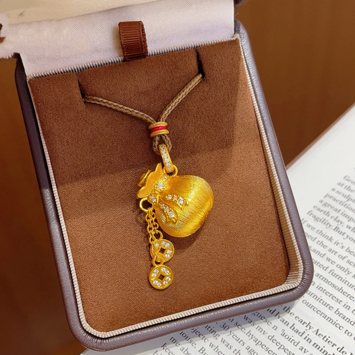 铜合金吊坠 点钻流苏蝴蝶结福袋吊坠项链实心钱袋子毛衣链