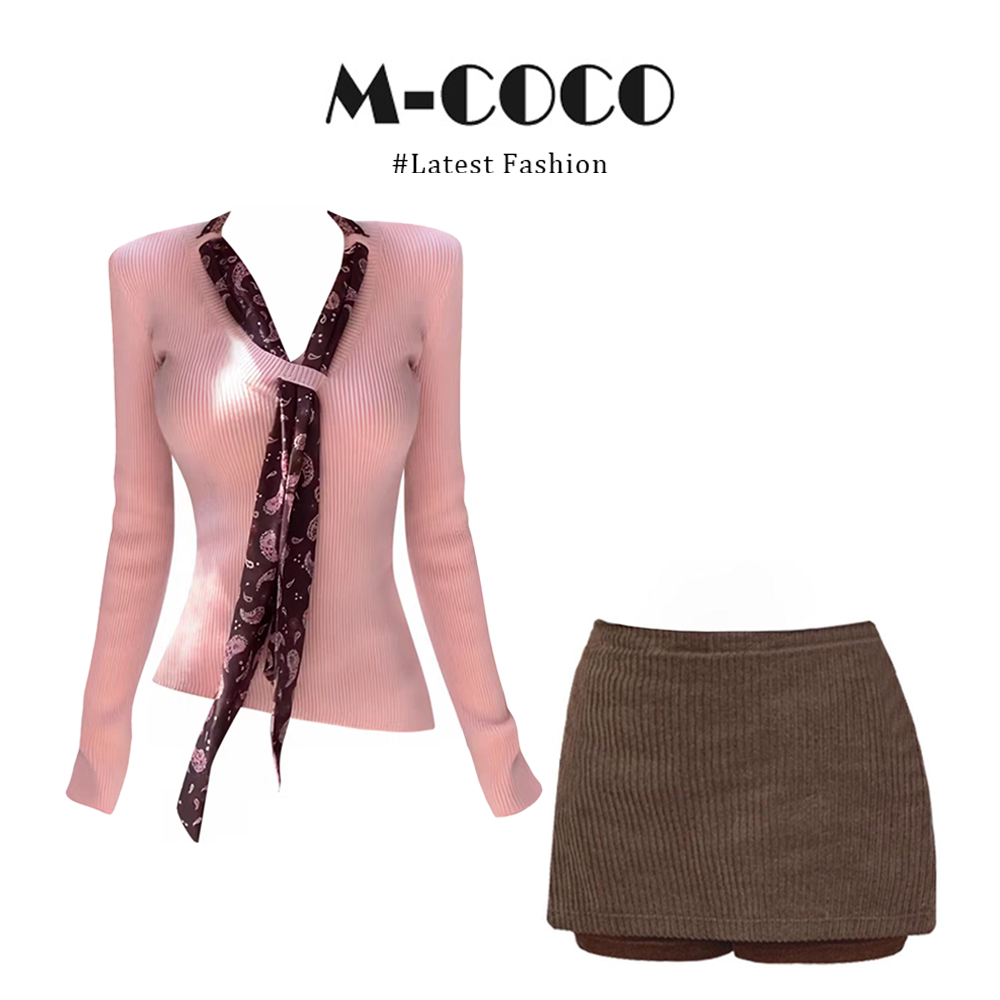 MARIE.COCO韩系甜美温柔风V领针织衫女秋冬季防走光A字半身裙套装