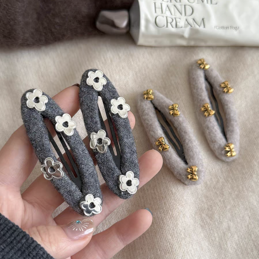 甜美气质毛呢蝴蝶结发夹女边夹侧边花朵刘海夹秋冬半扎一字夹头饰