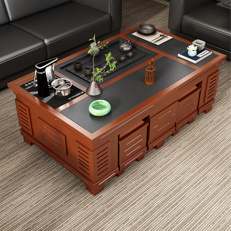 2025新款功夫茶几自动上水茶桌椅办公室泡茶台火烧石多功能整装套