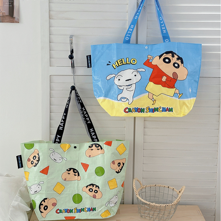 蜡笔小新正版授权编织袋购物袋大容量卡通单肩包外出通勤手提袋