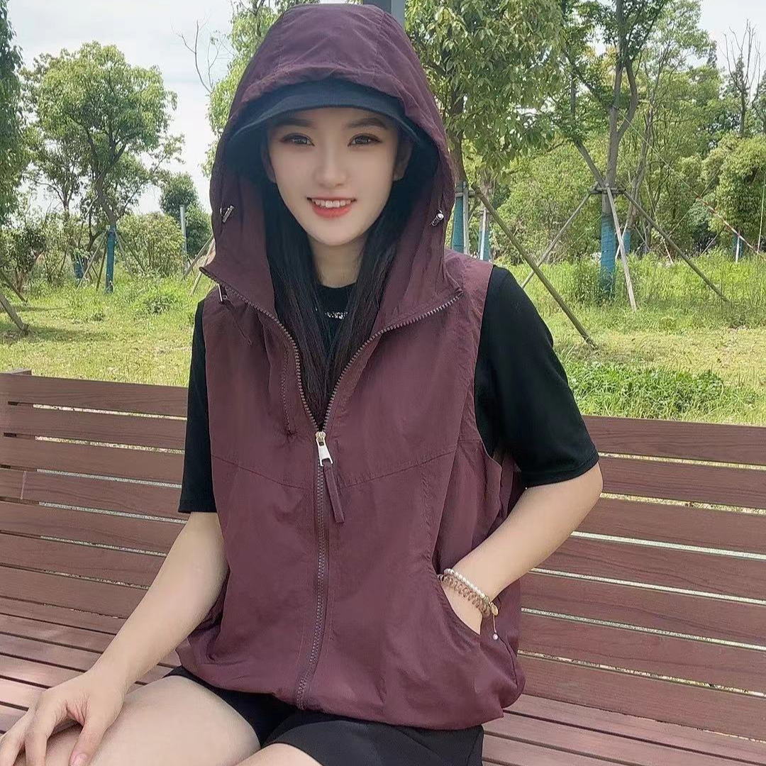 【双拉链】马甲女春夏秋新防晒衣韩版宽松大码薄款连帽休闲运动坎肩